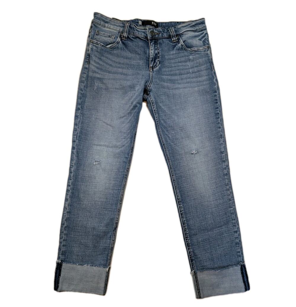 Kut From The Kloth Catherine Boyfriend Jeans 8 Cropped Cuffed Distressed